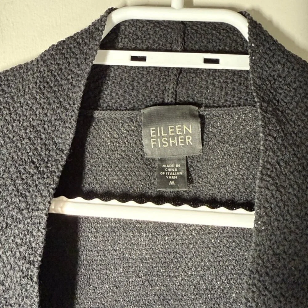 Eileen Fisher Black Open Front Italian Yarn Wool Cardigan size M